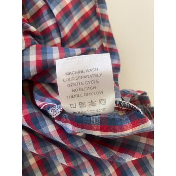 Lira Originals Button Up Dress Shirt Casual Red Blue Plaid Size: Large - Picture 9 of 10